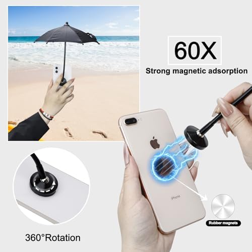 Ultimate Magnetic Umbrella Phone Stand for Outdoor Use – Adjustable Sun Shade Shield for i Phone 16/15/14/13/12 Pro Max, Samsung & Google Devices – Detachable Ring Grip for Enhanced Control – Heat-Resistant Design for Durability – Effortless Magnetic Setup – Car Mount Compatible – Elevate Your Mobile Experience in the Sun