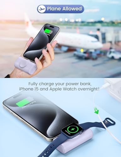 RORRY Ultra-Compact 5000 m Ah Power Bank for i Phone 15 & 16 – Foldable USB-C Fast Charger with 15 W Output, Sleek Black Design for Apple Devices and Apple Watch, Perfect for On-the-Go Power Needs