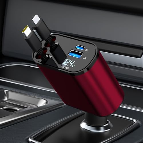 Ultimate 4-in-1 Retractable Car Charger for Galaxy & Pixel Devices – 60 W Fast Charging with Dual USB Ports and Tangle-Free Cable Design for Enhanced Convenience and Performance