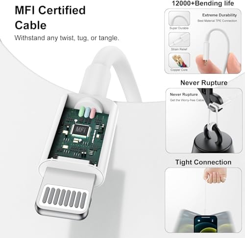 Ultra-Fast 3 FT USB-C to Lightning Charger Cable for i Phone 14, 13, 12, Pro Max & More – Certified High-Speed Charging, Enhanced Durability, and Universal Compatibility for Efficient Power Delivery – Perfect for Home, Office, and Travel Use