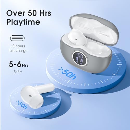 Unleash Superior Audio Performance with Sea Blue Wireless Earbuds – Featuring Bluetooth 5.3 for Rapid Connection, 40-Hour Endurance, Deep Bass Enhancement, and Noise Cancelling Technology – IP7 Waterproof for All-Weather Use with i Phone & Android Compatibility