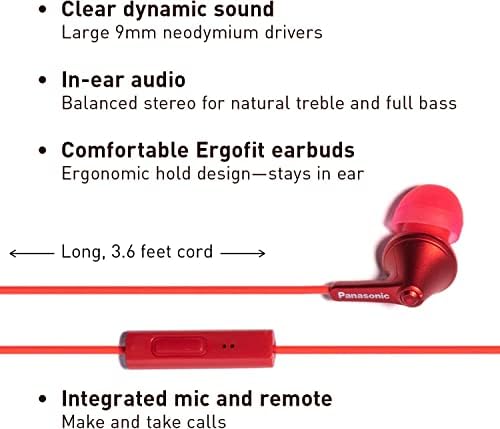 Panasonic Ergo Fit Wired Earbuds with Microphone – Superior Sound Quality with Ergonomic Comfort, Universal 3.5 mm Jack Earphones for Phones and Laptops in Stylish Metallic Purple – Custom-Fit Earpieces (S/M/L) for Optimal Audio Experience and Hands-Free Calls – RP-TCM125-VA