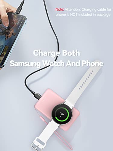 LVFAN 4000 m Ah Wireless Magnetic Charger for Samsung Galaxy Watch 7 Ultra – Fast Charging Portable Power Bank in Pink – Ultimate Compatibility & Stylish Convenience for Galaxy Watch Series 6 Classic, 5 Pro, 4, 3, Active 2/1, Gear S4/3