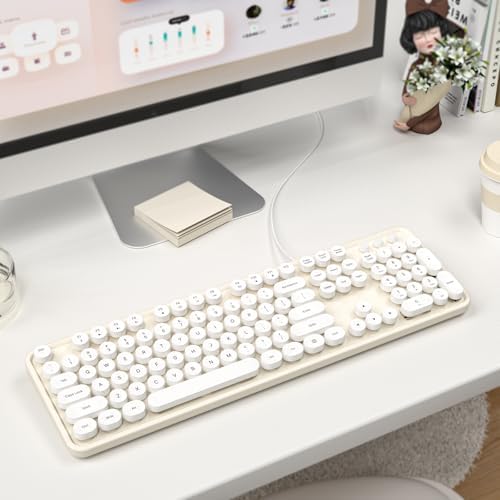 Retro-Inspired Full Size Typewriter Keyboard with Number Pad – Wired USB Keyboards for Windows 7, 8, 10, 11 | Enhance Your Typing Experience with Classic Charm and Modern Efficiency | Perfect for Home and Office Use