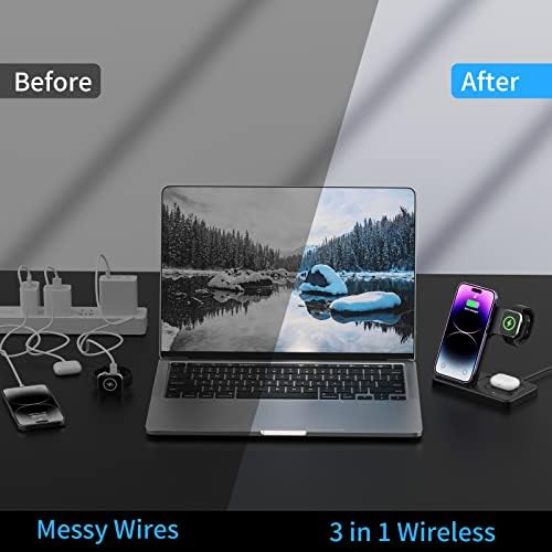 Revolutionize Your Device Power-Up: Premium 3-in-1 Wireless Charging Station for Apple Products – 18 W Fast Charge for i Phone 15, 14 Pro Max, 13, 12, 11, Apple Watch Series 8-2, and Air Pods Pro, 3, 2 – Sleek, Space-Saving Design for Effortless Multi-Device Charging in Home or Office – Enjoy Unparalleled Convenience, Speed, and Durability with High-Quality Materials, Tailored for Tech Enthusiasts Seeking a Clutter-Free Power Solution.