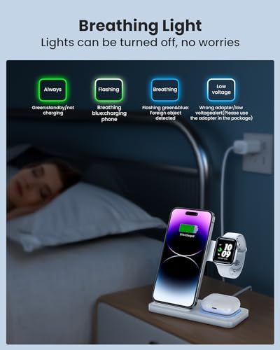 Revolutionary DUMTERR 3-in-1 Fast Wireless Charging Station for i Phone 16/15/14/13/12, Apple Watch Series 10, and Air Pods 4 – Sleek Docking Solution for Effortless Desk and Nightstand Organization, Superior Safety Features, and Rapid Charging Efficiency for All Your Apple Devices
