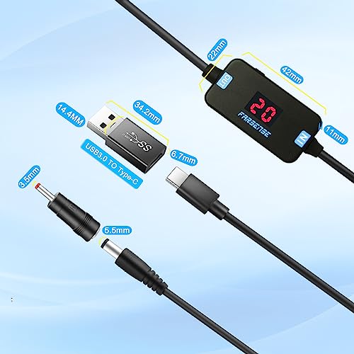 FARSENSE Versatile USB C to DC Adapter with 10 Connector Tips – 3.3 ft Barrel PD Trigger Cable for Effortless Voltage Switching and LED Voltage Display – Essential Power Solution for Laptops, Cameras, and More