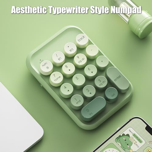 Charming Retro Typewriter Style Wireless Numeric Keypad – Sweet Pink 2.4 G/Bluetooth/USB-C Rechargeable Numpad for Multi-Device Use with 18-Key NKRO, Lightweight Design for Effortless Data Entry and Enhanced Productivity