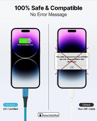 Aioneus 10 ft i Phone Charger 2 Pack – Apple Certified Lightning Cable with Fast Charging, Extra Long Nylon Braided Cord in Stylish Pink for i Phone 13, 12, 11, XS, XR, 10, 8, 7, 6 Plus – Unmatched Durability and Flexibility