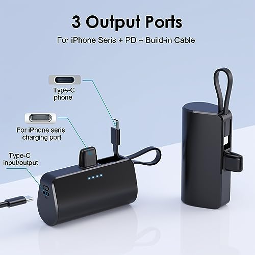 Ultra-Compact 5200 m Ah Power Bank with Built-in USB-C Cable – High-Speed Mini Charger for i Phone 15/14/13/12/XR/8/7/6 & Android Devices – Perfect On-the-Go Backup Solution for Busy Lifestyles with LED Battery Indicator and Enhanced Compatibility