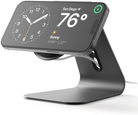 elago MS4 Charging Stand Compatible with MagSafe Charger, Aluminum Stand Compatible with iPhone 16/15/14/13/12 Series, Designed for iOS17 Standby Mode (Cable Not Included) (Black) – Enhanced Compatibility and Speed
