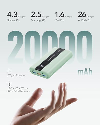 Ultra-Reliable VRURC 20,000 m Ah Portable Power Bank – Fast Charging Battery Pack with 4 USB Outputs and 3 Input Options for Ultimate Device Compatibility – Compact Travel Essential for i Phone, Samsung, and Android Users – Durably Designed for On-the-Go Charging Needs