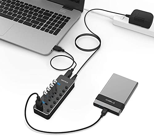 Elevate Your Connectivity with the RSHTECH 4 Port USB C to USB 3.0 Hub Expander – Sleek Aluminum Powered Splitter with 5 V AC Adapter & Individual On/Off Control for High-Speed Data Transfer (RSH-516-C) – Perfect for Professionals & Multitaskers