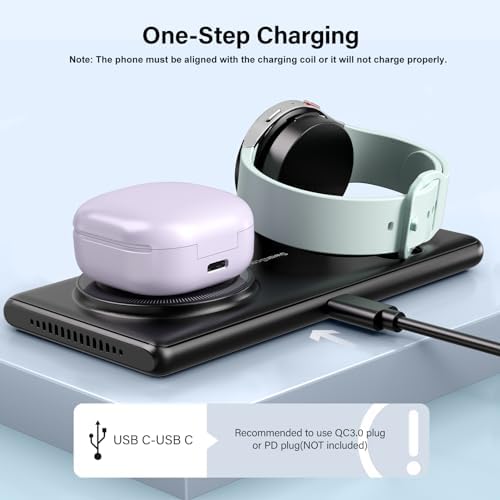 Dual Wireless Charging Station for Samsung Devices – Fast, Efficient Power Hub for Galaxy S25 Series, Watch Ultra/7/6/5/4, and Galaxy Buds 3/3 Pro – No Adapter Required, Sleek Design for Home or Office Use, Compatible with Multiple Devices, Elevate Your Charging Experience with Enhanced Speed and Convenience