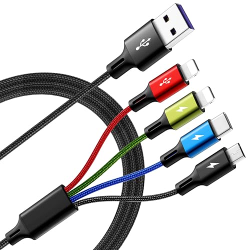 Versatile 6 Ft 2 Pack Multi Charging Cable – 4 in 1 Braided USB Cord for Fast and Efficient Charging, Compatible with i Phone, Android, Tablets, Samsung Galaxy, and Gaming Consoles – Durable, Tangle-Free Design for Enhanced Performance and Convenience