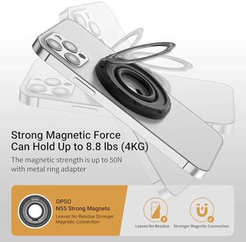 OPSO Magnetic Phone Ring Holder for Mag Safe – 360-Degree Rotating Silicone Finger Grip with Adjustable Kickstand Compatible with i Phone 16/15/14/13/12/Pro/Max & Samsung – Ultimate Hands-Free Essential for Enhanced Device Usability and Stylish Stability
