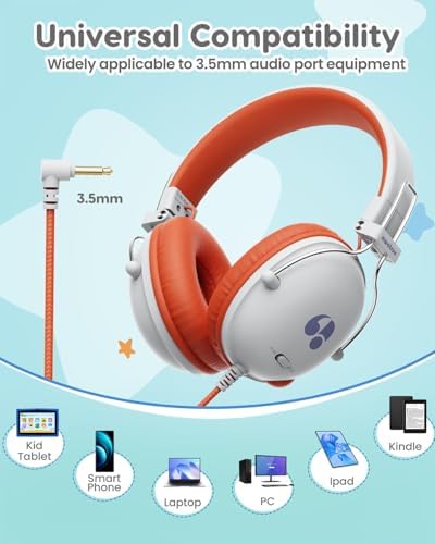 Safeguard Your Child’s Hearing with Durable Wired Headphones Featuring Volume Limiting Technology – Comfortable On-Ear Fit for Extended Use in School, Travel, and Entertainment – Enhanced Stereo Sound with 3.5 mm Compatibility – Available in Eye-Catching Blue and Red for Boys and Girls
