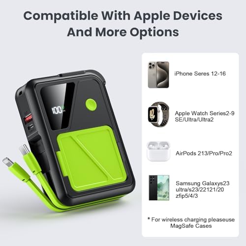 Revolutionary 3-in-1 Magnetic Wireless Power Bank – 10,000 m Ah Capacity with Built-in Cables and AC Plug – 22.5 W Fast Charging for i Phone 15/14/13/12, Apple Watch, and Air Pods – Ultimate Travel Companion for Seamless Device Charging