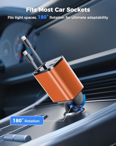 2025 SUPERONE 69 W Retractable Car Charger – Fast Charging Dual-Port Accessory for i Phone 16/15/14/13/12 & Samsung Devices, Tangle-Free Design, Ideal Gift for Men & Women, Essential Car Travel Companion