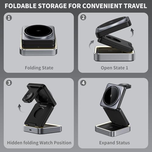 Revolutionary 2025 3-in-1 Magnetic Wireless Charging Station with Adjustable Night Light – Ultimate Portable Charger for i Phone 12-16, Apple Watch, & Air Pods – Enhanced Safety, Foldable Design, and Quick Charge Adapter Included for Seamless Device Power-Up