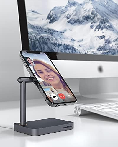 Maxonar Mag Safe Charger Stand Heavy-Duty Premium Metal Desktop Holder Mag Safe Dock Base Compatible with iOS17 Standby Mode Mag Safe Wireless Charger for iPhone 15 14 Series Device (Space Grey) – Enhanced Compatibility and Speed