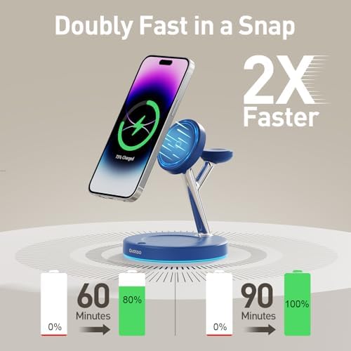 2025 Premium 3-in-1 Wireless Charging Station for i Phone 16, 15, 14, 13, 12 – Mag-Safe Compatible Charger Stand for Air Pods and i Watch – Fast, Efficient Power Hub with Sleek Design and Overcharge Protection for Home or Travel