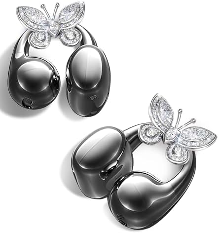 Stylish King Lucky Bluetooth 5.4 Clip-On Earbuds with Chic Detachable Butterfly Earrings – Waterproof Open Ear Design for Ultimate Comfort, 50-Hour Playtime Perfect for Festivals and Parties, Luxurious Rose Gold Gift for Discerning Women