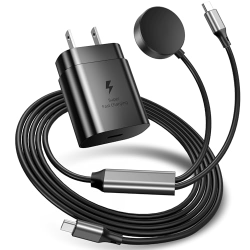 Revolutionize Your Charging Routine with the 25 W Dual USB-C Fast Charger for Samsung Galaxy Devices – Effortlessly Powers Galaxy Watch Series 1-7, Galaxy S21-S25, and Buds – 3.9 ft Flexible Cable for Maximum Portability and Quick Efficiency