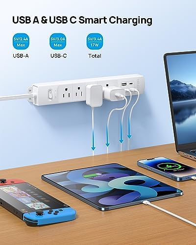 Ultra-Slim TROND Surge Protector Power Strip with 3 USB Ports & Type C – 4 AC Outlets for Maximum Device Protection & Charging Speed – 1440 J Surge Defense, ETL Listed, Space-Saving Wall Mount Design for Home Office & Dorm Use – Versatile Power Management Solution in Elegant Black
