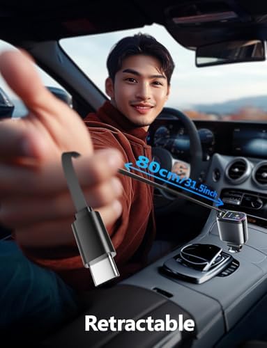 Revolutionize Your Drive: 66 W Retractable Car Charger with Starlight Ambiance – Fast Charging USB-C Adapter for i Phone 16/15/14/13/12 & Pixel – Space-Saving Design for Effortless Charging & Enhanced Automotive Experience