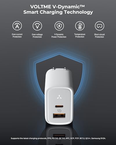 VOLTME 45 W Ga N PPS Fast Charger – Dual Port USB-C & USB-A, Ultra Compact & Foldable Design for i Phone 14/15/16 & Galaxy S22/S23/S24 – High-Speed Charging with Advanced Safety Features for Laptops, Tablets, and More – Ultimate Travel Companion for Modern Devices
