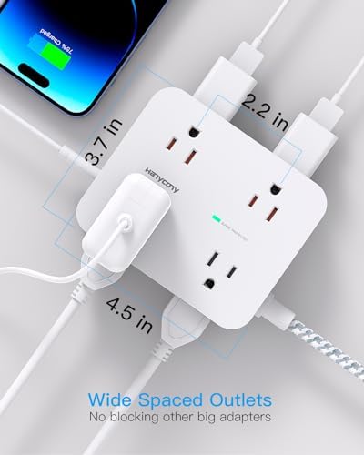 HANYCONY 6 ft Surge Protector Power Strip with 8 Outlets & 2 USB-C Ports – Essential College Dorm Extension Cord with Space-Saving Flat Plug for Fast Charging and Device Safety – Perfect for Home Office and Tech Needs