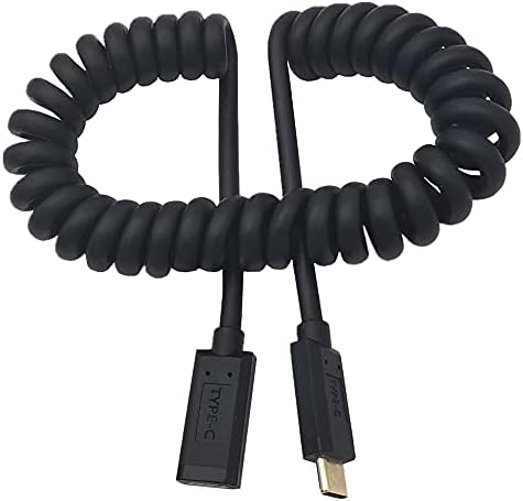 Qaoquda Premium Coiled USB 3.1 Type C Cable – 4 FT Stretchable USB-C Male to Female Spring Cable for 10 Gbps Fast Data Transfer and 3 A Rapid Charging – Ideal for Laptops, Smartphones, and Tablets – Tangle-Free Design for Enhanced Durability and Ergonomic Workspace Management
