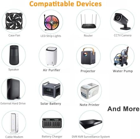 Universal 12 V 2 A AC Power Adapter with 5 ft Cord – High-Efficiency Charger for Diverse Electronic Devices – Dual Connector Compatibility (3.5 mm x 1.35 mm & 5.5 mm x 2.5 mm) – Global Input Voltage 100 V-240 V – Enhanced Safety Features for Optimal Device Performance – Ideal Power Supply Solution for Home and Office Use