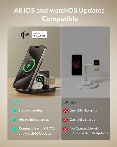 ESR Qi2 All-in-One 3-in-1 Charging Station for Apple Devices – Fast 15 W Mag Safe Charger, Certified Apple Watch & Air Pods Power Hub, Ideal Travel Companion for i Phone 16/15/14/13/12 Series, Sleek Black Design with Travel Bag Included – Maximizing Efficiency and Style