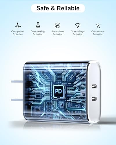 Dual USB-C Fast Charging Block for i Phone 16 | 2-Pack Adapter Set with USB-C Cables | Universal Compatibility for i Phone 15, i Pad Pro | Efficient PD Charging Solution for Home & Travel | Compact Design for On-the-Go Power Management