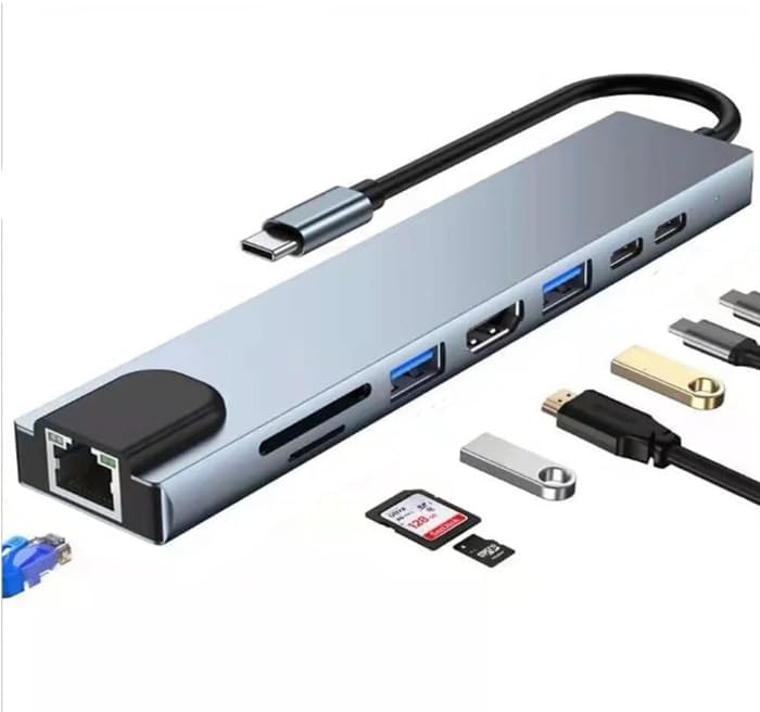 Unleash Your Productivity with the All-in-One 8-in-1 USB-C Hub Docking Station – Featuring 4 K@60 Hz HDMI, Gigabit Ethernet, 100 W Power Delivery, Dual USB Ports, and SD/TF Card Reader for Effortless Device Connectivity and Enhanced Workflow Efficiency