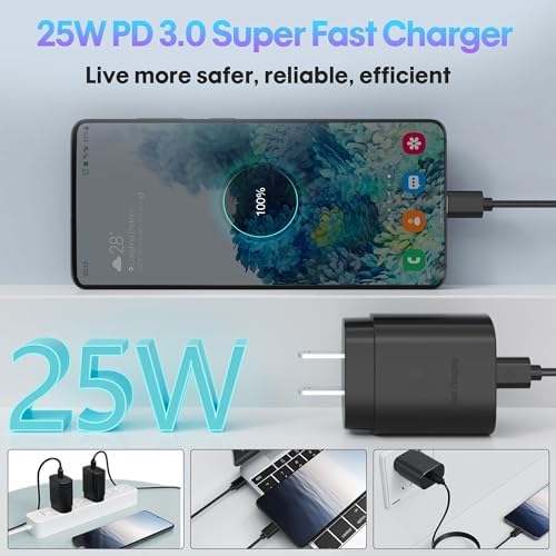 25 W Dual-Pack Type C Fast Charger with USB C Cable – Power Up Your Samsung Galaxy S24/S23/S22/S21/S20 & i Phone 16/15 – Efficient Rapid Charging for Home & Travel – Compact & Durable Power Solution for On-the-Go Charging
