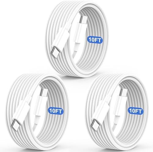 USB C to USB C Cable, 3 Pack 60W 10ft USB C Charger Cable Fast Charging for Phone 15/Pro/ Plus/Pro Max, for Pad Air 4/5/Mini 6/Pro 13/12.9 /11 Inch, for MacBok Pro 2020Type C to Type C Charger Cord – Enhanced Compatibility and Speed