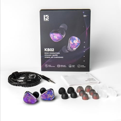 KBEAR KB02 Vibrant Resin Bone Conduction Earbuds – High-Performance In-Ear Monitors for Musicians, Ergonomically Designed with Dynamic Driver Technology, 2 Pin 4 N OFC Cable, and 3.5 mm Compatibility for Superior Sound Clarity and Extended Comfort