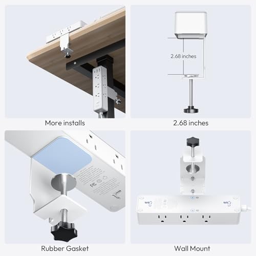 NTONPOWER 12-in-1 Desk Power Strip with 10 ft Extension Cord – 9 AC Outlets & 3 USB Fast Charging Ports, 1200 J Surge Protection, Wall or Desk Edge Mountable for Optimal Workspace Efficiency, Compatible with 2.68″ Tabletops – Enhance Your Productivity & Device Safety