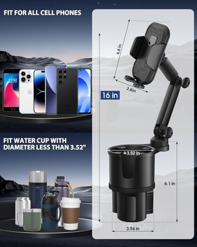 Versatile 2-in-1 Adjustable Cup Phone Holder for Cars – Secure Universal Mount for Large Smartphones and Drink Bottles, Engineered for No-Shake Stability During Hands-Free Driving in Trucks and SUVs, Optimal Compatibility for All Mobile Devices