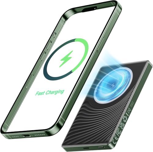 Ultra-Slim 10,000 m Ah Mag Safe Power Bank for i Phone 16/15/14/13/12 – Fast Wireless Charging in Sleek Metallic Black, Magnetic Attachment for Hassle-Free Portability and Quick Power-Ups – Ideal Travel Companion for On-the-Go Charging Solutions