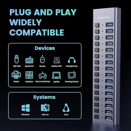 Unleash Your Productivity with the ACASIS 10-Port USB C Hub – Ultra-Fast 10 Gbps Data Transfer, 60 W Power Adapter, Individual Port Control, and Stylish Aluminum Build for Seamless Multi-Device Connectivity in Any Professional Environment