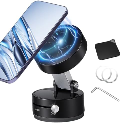 Kingdder Vacuum Magnetic Suction Phone Holder Updated 360° Rotatable and Foldable Magnetic Phone Mount Stand for Car, Gym – Enhanced Compatibility and Speed