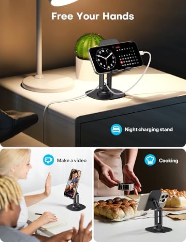 OMOTON Cell Phone Stand for Desk, 2 Pack Adjustable Foldable Phone Holder, 360 Swivel Mobile Stand Fit for iPhone 15 14 13 12 11 Pro Max and All Smart Phones, White & White – Enhanced Compatibility and Speed