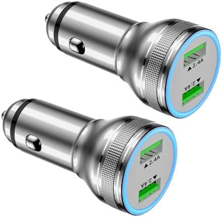 Dual-Port 24 W Fast Charging USB Car Charger – Universal Compatibility for i Phone, Samsung Galaxy, and Android Devices – Compact 4.8 A Power Adapter for On-the-Go Charging – Safe, Reliable Cigarette Lighter Charger Perfect for Families and Road Trips