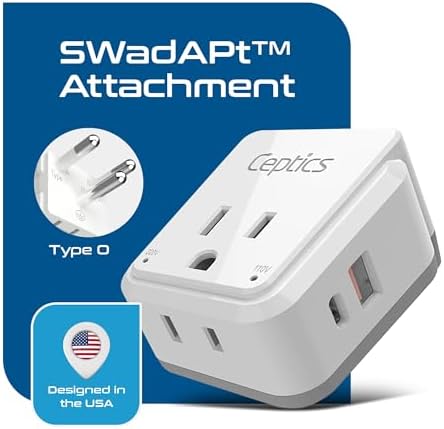 Compact Travel Power Adapter Set for Brazil, Peru & Chile – 20 W Dual USB & USB-C Charger with 2 USA Sockets – Fast Charging with Type C & N Attachments – Portable Plug Converter for Global Travelers – Stay Connected Anywhere
