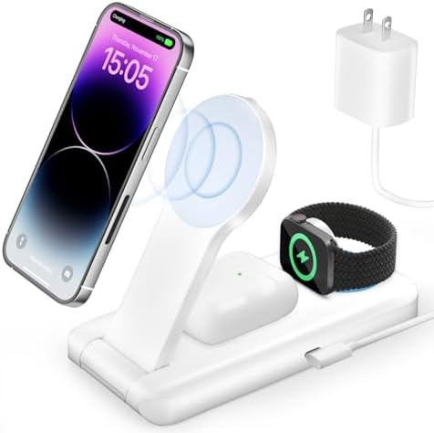 Revolutionize Your Charging Routine with the 3-in-1 Magnetic Wireless Charging Station for Apple Devices – Fast Charge Your i Phone 15/14/13/12/Pro/Pro Max, Apple Watch, and Air Pods in One Sleek, Portable Design – Ultimate Compatibility and Organization for the Modern User – Compact and Tangle-Free Solution for Home, Office, and Travel – Stylish White Finish for Any Environment