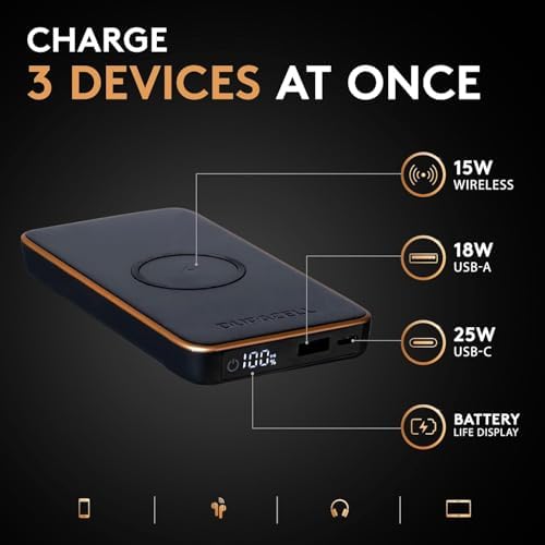 Duracell Core 10 Wireless Portable Charger | 10,000 m Ah Multi-Device Power Bank with USB-C & USB-A Ports for Effortless Charging of Smartphones, Tablets, and More | Compact Design for On-the-Go Convenience and Enhanced Device Compatibility
